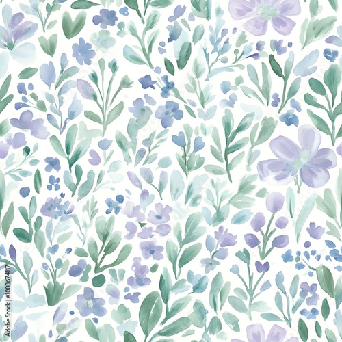 Wallpaper Mural Watercolor Floral Pattern   Blue and Green Flowers Seamless Design Torontodigital.ca