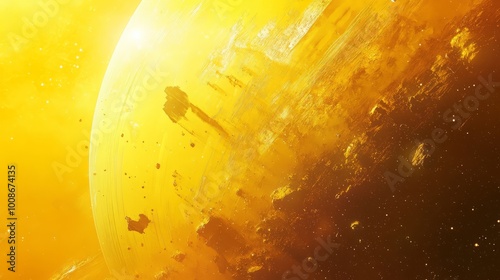 sky-fi background yellow. concept of the future. city of the future, space. scientific achievements in the future.