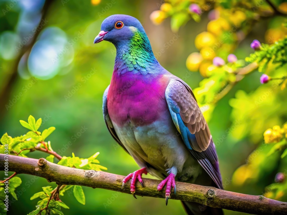 Fototapeta premium Serene Pigeon Perched on a Branch Symbolizing Peace and Tranquility in Nature's Embrace