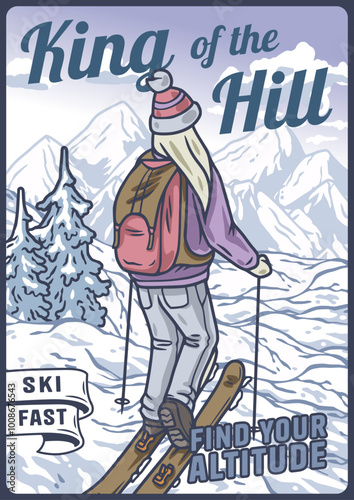 Skiing down a snowy mountain, fully equipped and ready for the thrill of speed and adrenaline