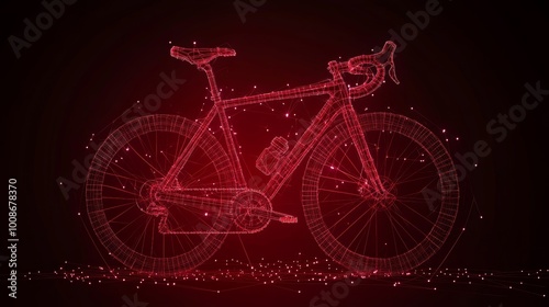 Red Bicycle Low Poly Design on Dark Background, Futuristic Polygon Bike Illustration. photo