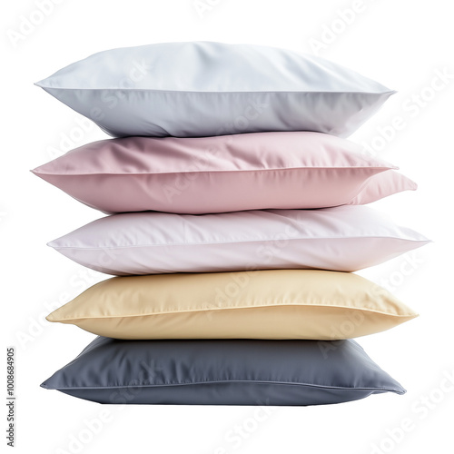 Stack of soft pillows isolated on transparent or white background