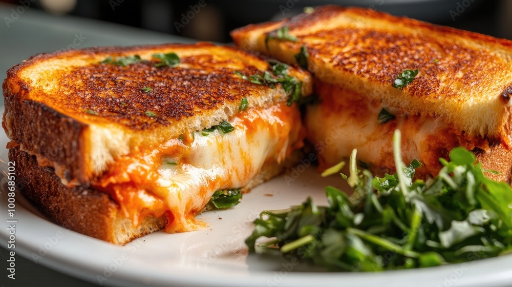 Grilled Cheese Sandwich with Fresh Greens on Plate Grilled Cheese Sandwich with Fresh Greens on Plate