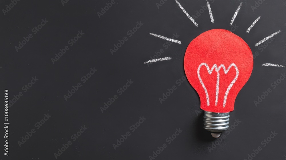 Red Light Bulb Drawing on Chalkboard Background Red Light Bulb Drawing on Chalkboard Background