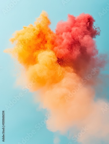 Vibrant Orange and Red Smoke Cloud Against Blue Sky