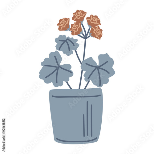 A homemade flower in a pot Geranium. Vector illustration isolated on a white background