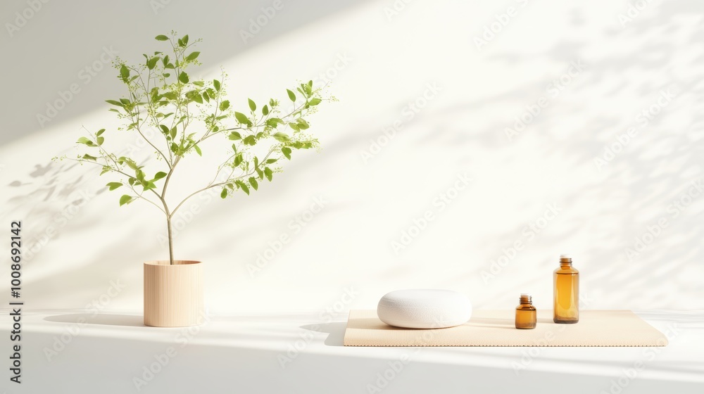 Wellness routine essentials. A collection of wellness products, such as a yoga mat, a meditation cushion, and essential oils, showcasing the tools for self care and relaxation. Wellness routine essentials. A collection of wellness products, such as a yoga mat, a meditation cushion, and essential oils, showcasing the tools for self care and relaxation.