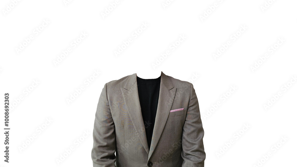 캐주얼한 라운드 티셔츠와 자켓 차림의 상반신 얼굴합성 용도 사진