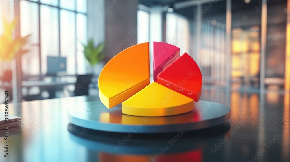 Fototapeta premium Colorful Pie Chart on Office Desk Displaying Data Insights
