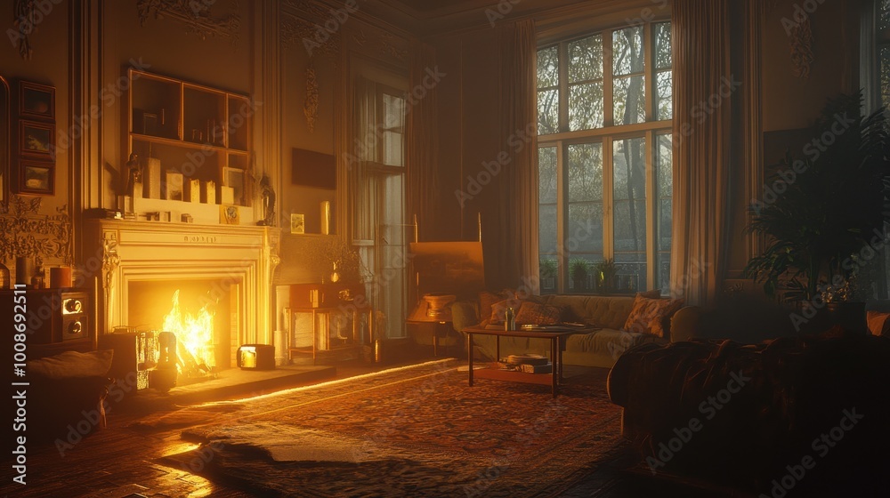 custom made wallpaper toronto digitalCozy Fireplace Glow in Rustic Living Room with Antique Decor