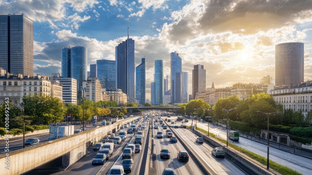 A view of the modern La Dfense district, with its skyscrapers and striking architecture. A view of the modern La Dfense district, with its skyscrapers and striking architecture.