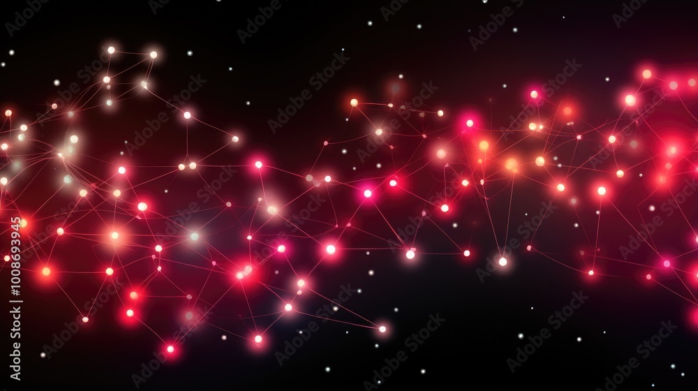 Obraz premium A vibrant abstract background featuring interconnected nodes and glowing lights in shades of red and white.