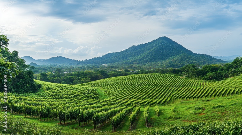 The beautiful green landscapes of Silverlake Vineyard in Chonburi, with rolling hills and grape vines as far as the eye can see. The beautiful green landscapes of Silverlake Vineyard in Chonburi, with rolling hills and grape vines as far as the eye can see.