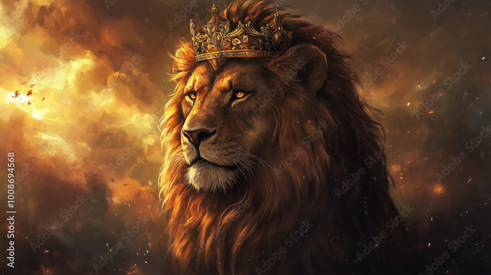 royal king lion with crown. fantasy artwork royal king lion with crown. fantasy artwork