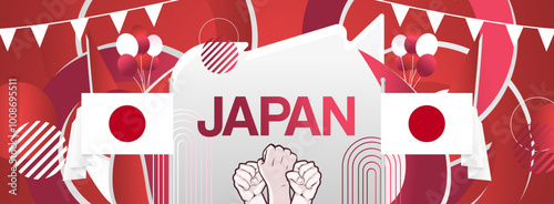 Modern banner of Japan National Foundation Day with flag. Abstract art background for national holiday greeting cards, sports and music event posters. Can also be used for Japan Constitution Day