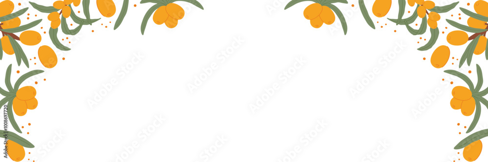 Fototapeta premium Sea Buckthorn Berries and Leaves Frame