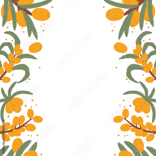 Sea Buckthorn Berries and Leaves Frame