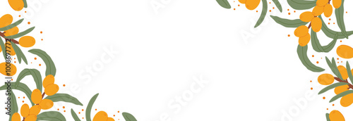 Sea Buckthorn Berries and Leaves Frame