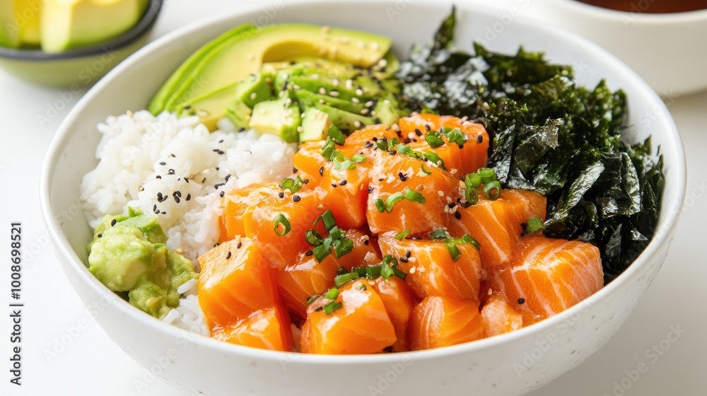Fresh Salmon Bowl with Avocado and Seaweed Gala Fresh Salmon Bowl with Avocado and Seaweed Gala