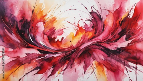 Passionate red and orange abstract watercolor explosion for fiery romance