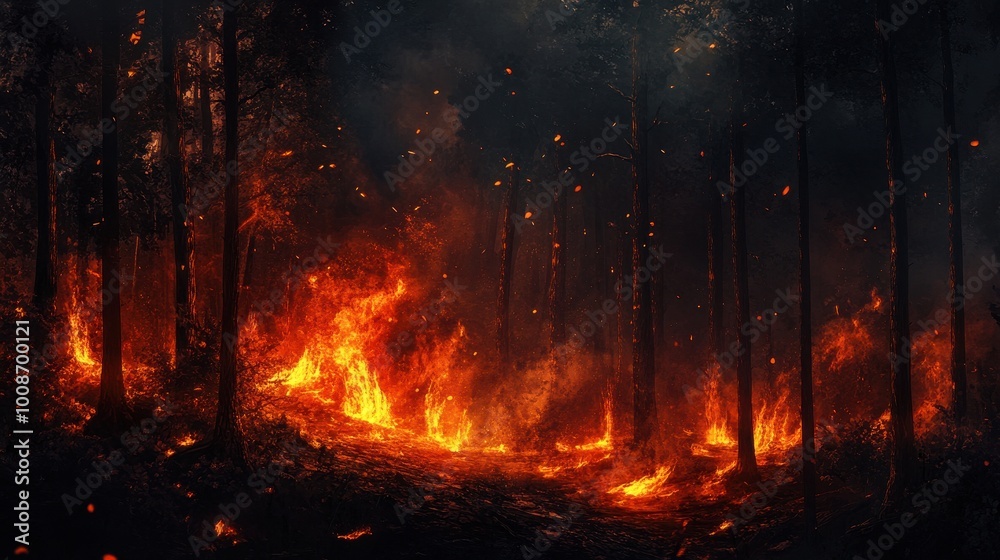 Raging Wildfire Engulfs Lush Forest in Flames
