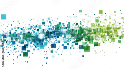 colorful square pixel pattern on white background, tech design concept, A vibrant abstract image featuring a gradual transition from green to white pixels. 