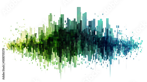 colorful square pixel pattern on white background, tech design concept, A vibrant abstract image featuring a gradual transition from green to white pixels. 