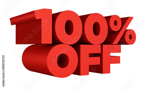 3d rendering of a red percent sign,  3d text rendering, 100% off photo