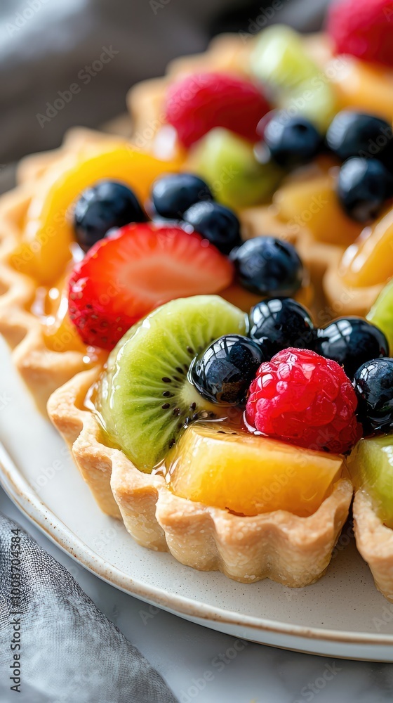 Delicious fruit tart with vibrant strawberries, blueberries, and kiwi. Perfect for dessert lovers seeking fresh flavors. Delicious fruit tart with vibrant strawberries, blueberries, and kiwi. Perfect for dessert lovers seeking fresh flavors.