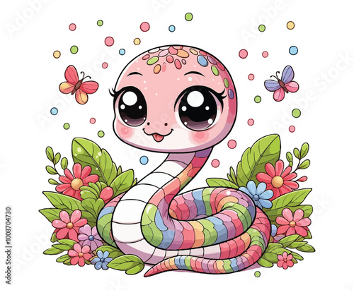 Cartoon cute baby snake color on a white background