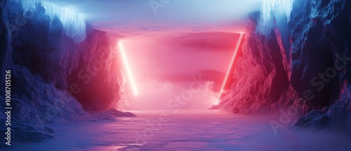 Wallpaper Mural A dark, cold, and mysterious cave with a red and blue light shining through it Torontodigital.ca