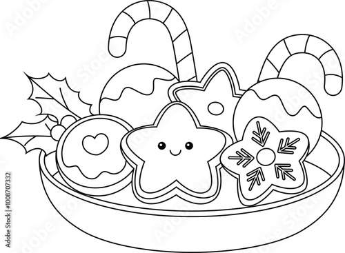 Obraz na płótnie Holiday Cookie Outline Coloring Page. Christmas and Winter Illustration w salonie