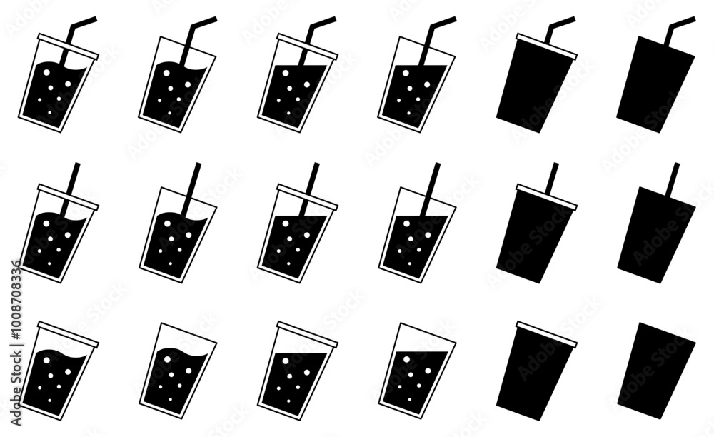 Obraz premium 様々な形の飲物、ドリンク、ジュースのベクターイラストセット