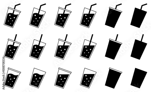 様々な形の飲物、ドリンク、ジュースのベクターイラストセット