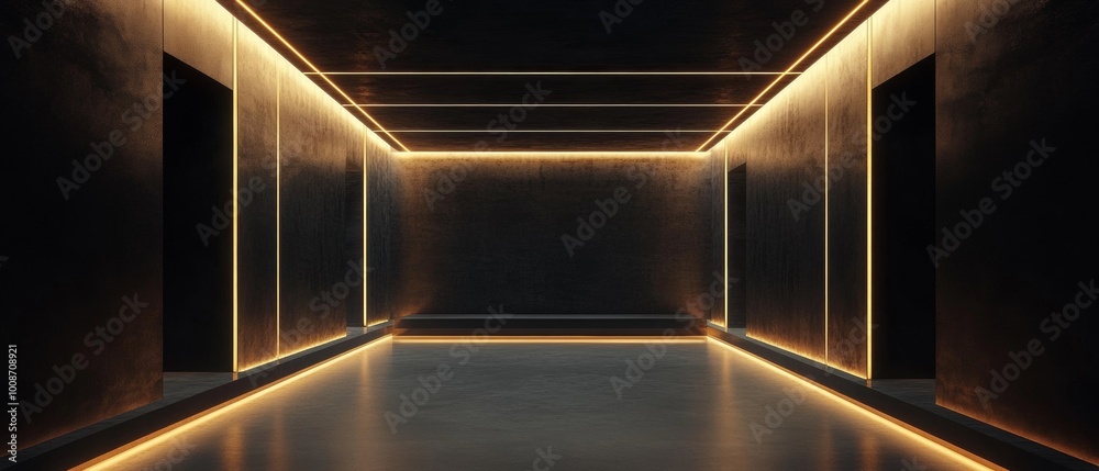 Obraz premium A dark room with a long hallway with a lighted wall