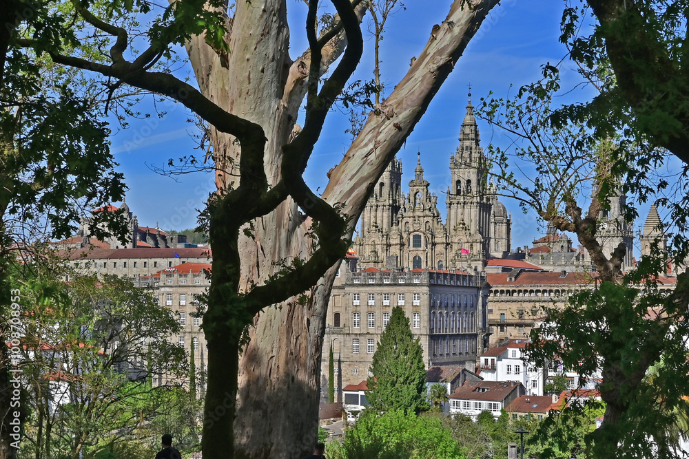 Santiago de Compostela, Galizia, panorama sulla cattedrale e la città antica dalla salita al Parque della Alameda - Spagna Santiago de Compostela, Galizia, panorama sulla cattedrale e la città antica dalla salita al Parque della Alameda - Spagna