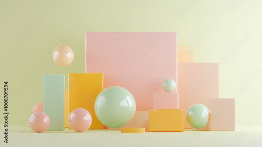 Fototapeta premium Artful geometric shapes in soft pastel colors create serene and modern composition, perfect for inspiring creativity and productivity