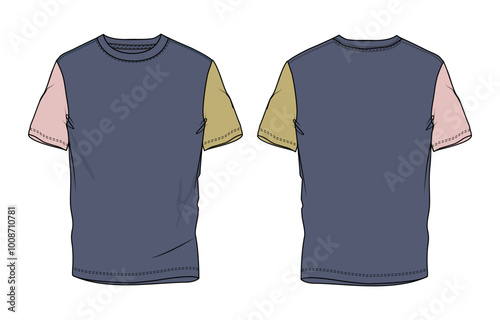 Two tone color Short sleeve T Shirt vector illustration template front and back views