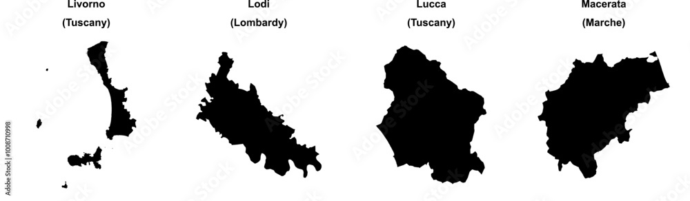 Livorno, Lodi, Lucca, Macerata outline maps Livorno, Lodi, Lucca, Macerata outline maps