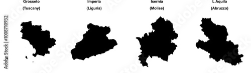 Grosseto, Imperia, Isernia, L Aquila outline maps