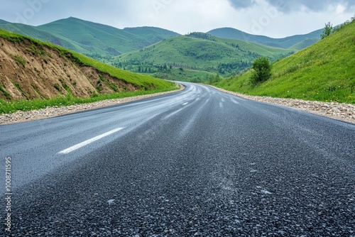 Asphalt road and beautiful natural landscape background. - generative ai