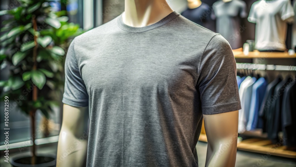 Stylish Grey T-Shirt on Display with Subtle Texture Ideal for Fashion and Apparel Promotions