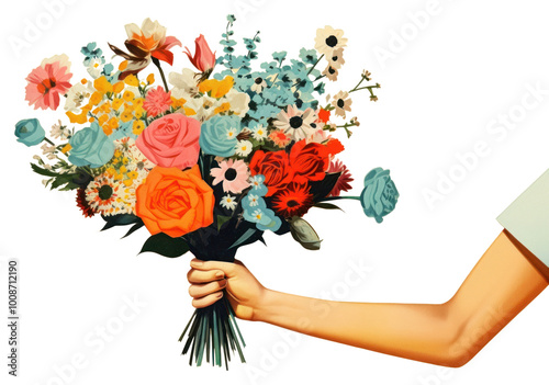 PNG Collage Retro dreamy bouquet art flower plant.