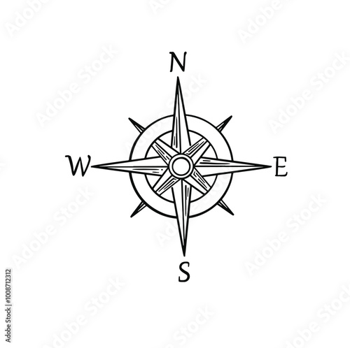 Line compass arrow symbol in retro tattoo