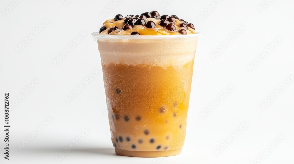 Creamy Bubble Tea with Tapioca Pearls in Clear Cup Creamy Bubble Tea with Tapioca Pearls in Clear Cup