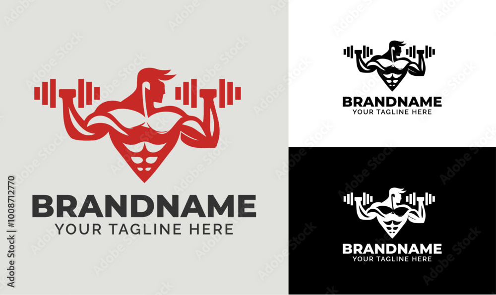 Modern Muscular Gym Logo Design with Dumbbells Modern Muscular Gym Logo Design with Dumbbells