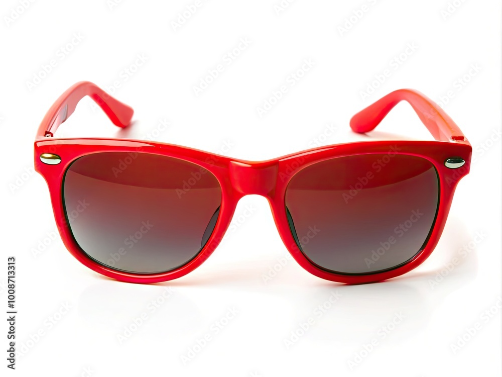 Stylish Red Sunglasses Isolated on White Background for Fashion and Accessory Photography Needs Stylish Red Sunglasses Isolated on White Background for Fashion and Accessory Photography Needs