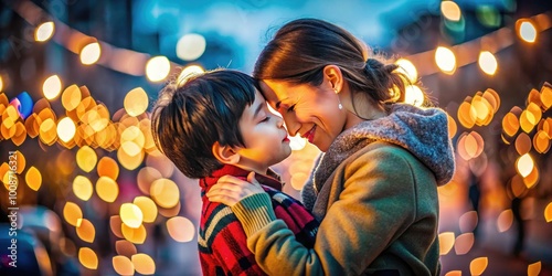 Tender Moment of a Child Embracing Their Mother in a Warm Display of Love and Affection photo