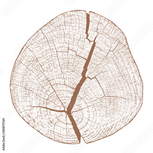 Tree wood texture. Wooden old trunk. Cut timber log. Abstract rings nature pattern. Brown circle stump. Wood cross section. Vector illustration. EPS 10.