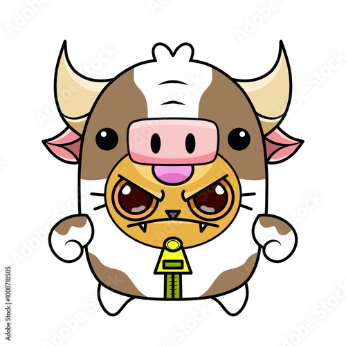 Cute Cartoon cow with Angry Expression in Vector Art